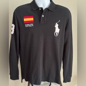POLO RALPH LAUREN Big Pony Spain #3 Long Sleeve Polo Shirt - Black with Pink

L
